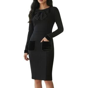 Leo & Ugo Paris Black Midi Dress Bow Detail French Minimalist Size Medium